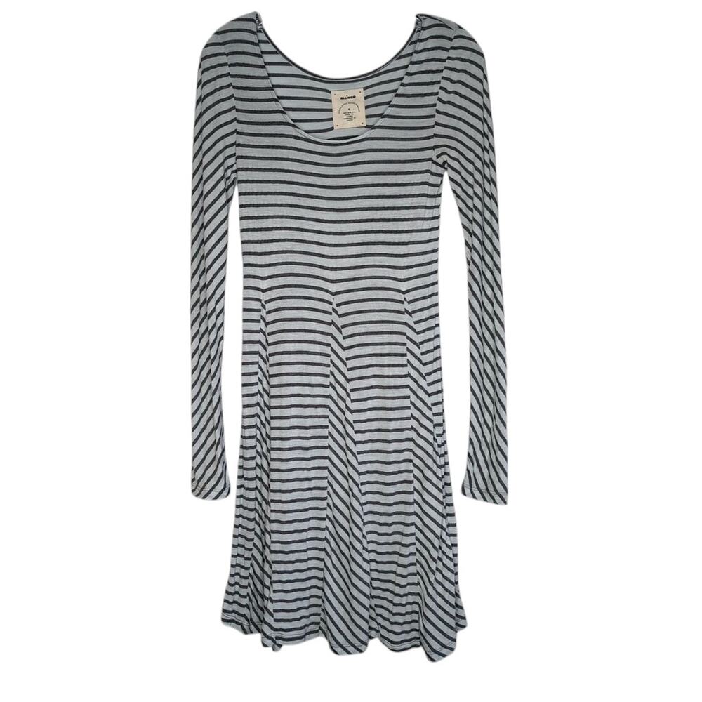 Allihop (Anthropologie) blue & gray striped long-sleeved rayon/poly dress, small